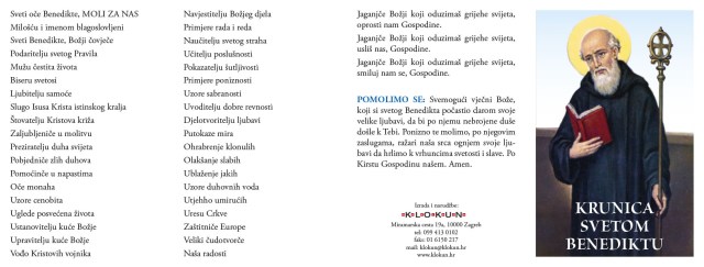 Molitvena kartica - Krunica svetom Benediktu